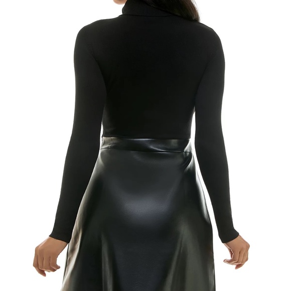 NWT By &By Womens Long Sleeve Black Pleather skirt dress Size M - Picture 2 of 9